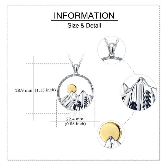 Colar de prata esterlina com pingente de sol e montanhas em dois tons-5