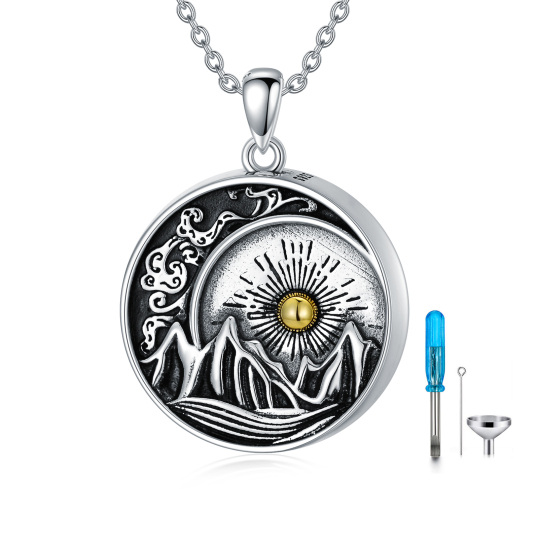 Collana per urne in argento sterling bicolore Mountains Sunshine & Waves per le ceneri