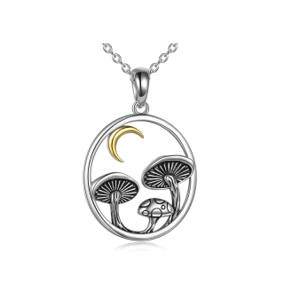 Sterling Silver Two-tone Mushroom & Moon Pendant Necklace-59