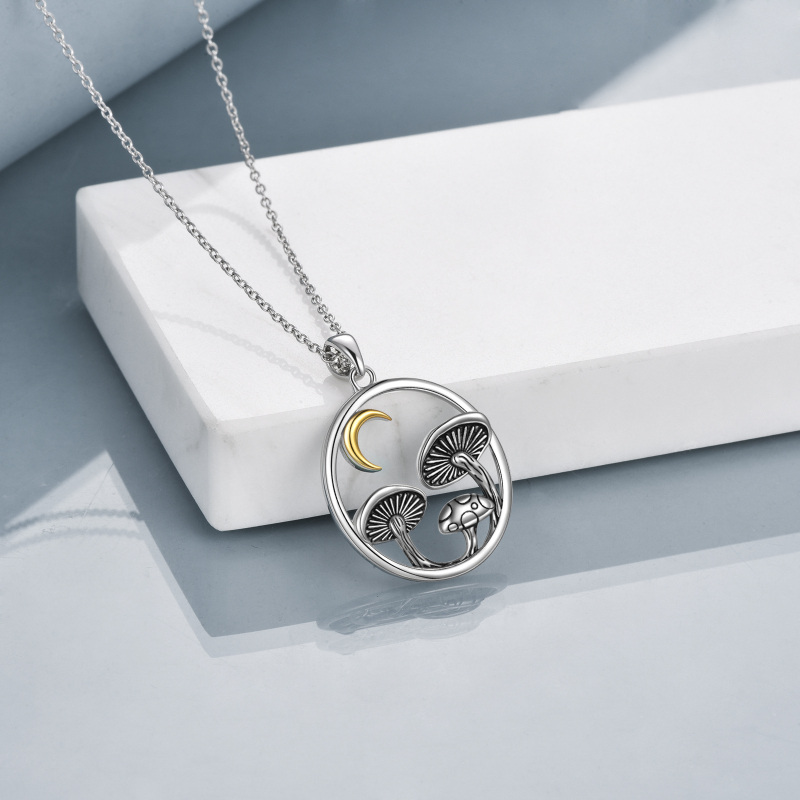 Sterling Silver Two-tone Mushroom & Moon Pendant Necklace-4