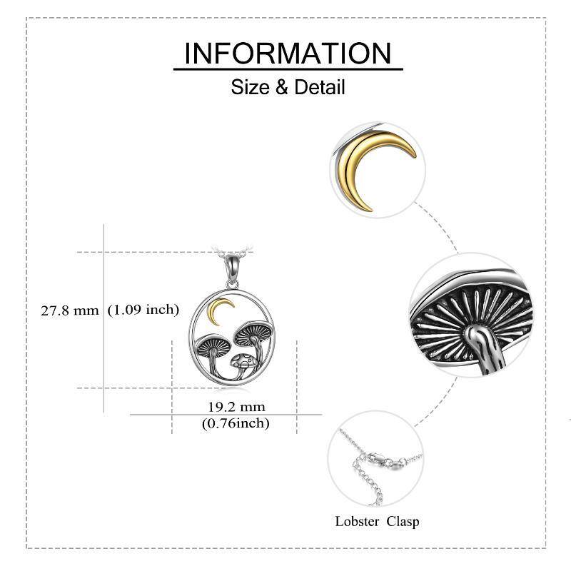 Sterling Silver Two-tone Mushroom & Moon Pendant Necklace-5