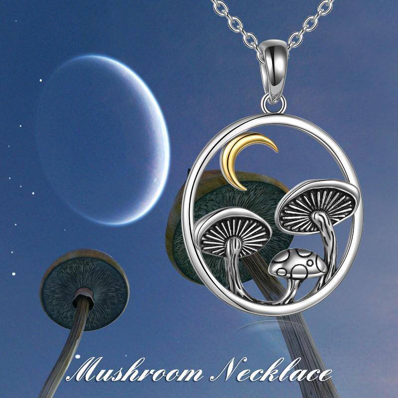 Sterling Silver Two-tone Mushroom & Moon Pendant Necklace-6