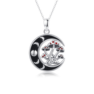 Sterling Silver Two-tone Mushroom & Moon Phase Pendant Necklace-10