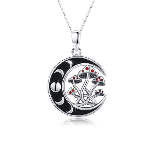 Sterling Silver Two-tone Mushroom & Moon Phase Pendant Necklace