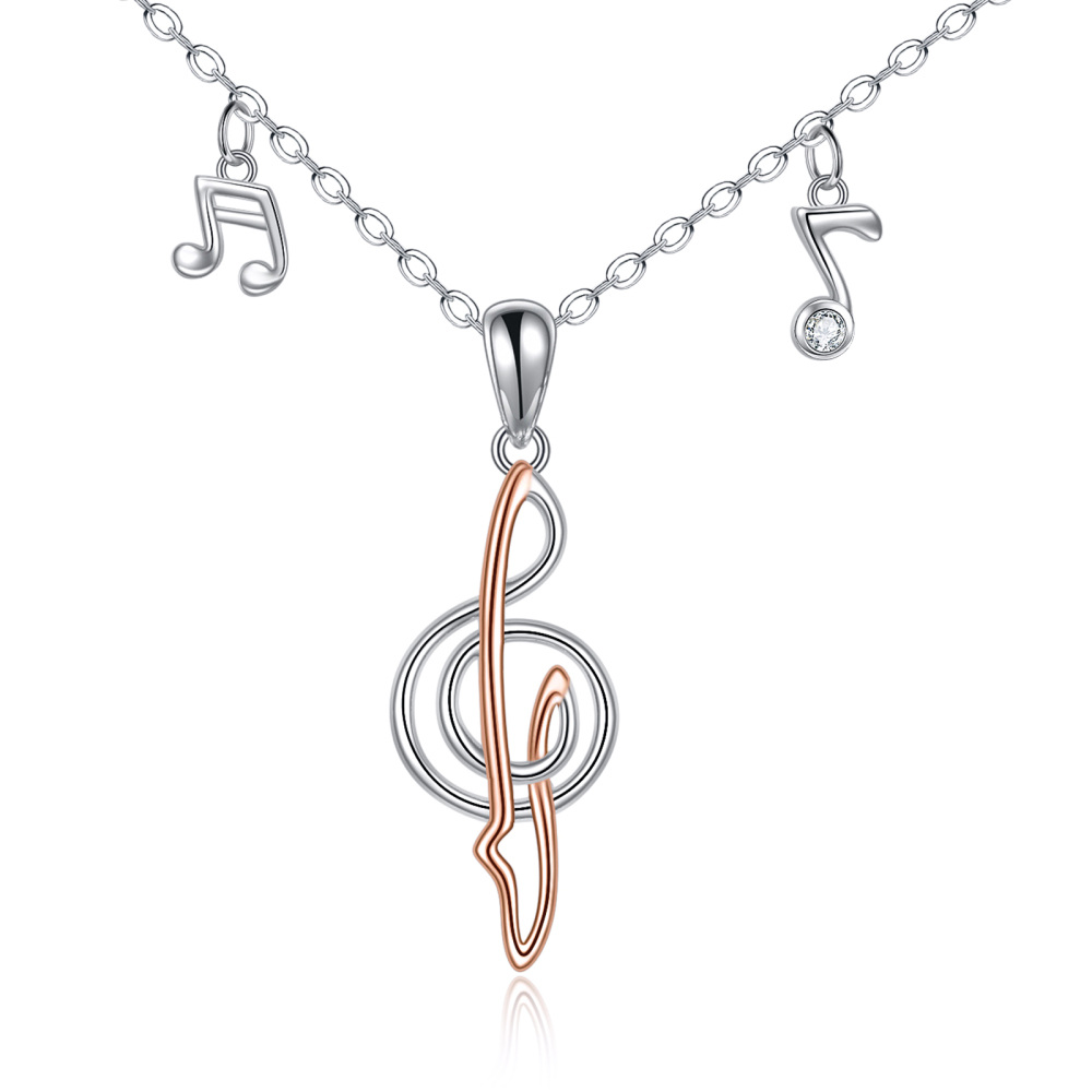 Sterling Silver Two-tone Music Symbol Pendant Necklace for Women-1