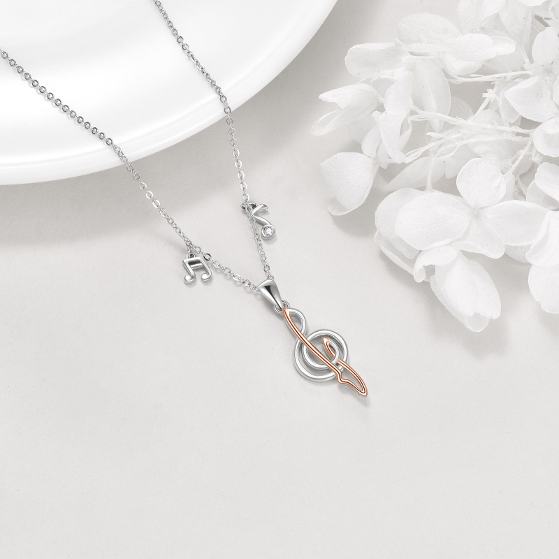 Sterling Silver Two-tone Music Symbol Pendant Necklace for Women-4