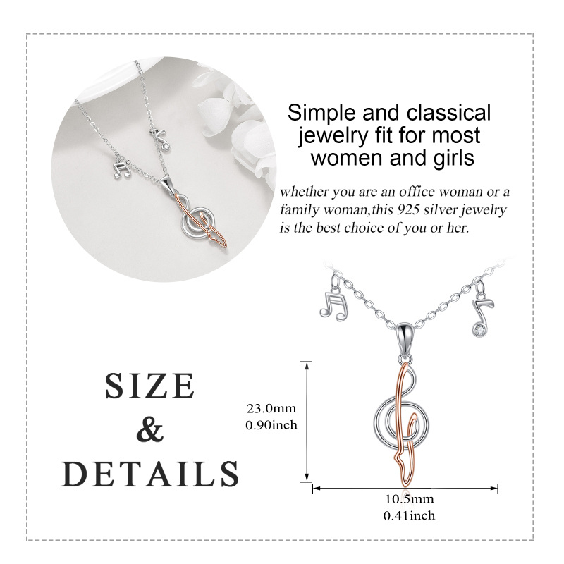 Sterling Silver Two-tone Music Symbol Pendant Necklace for Women-5