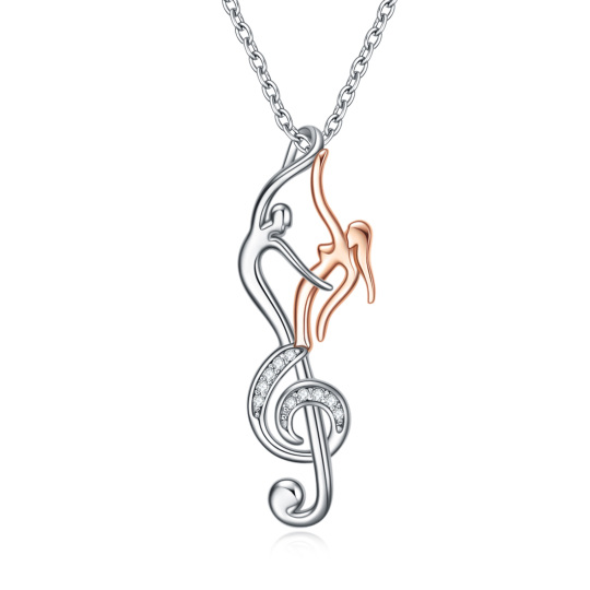 Collana con ciondolo con simbolo musicale in argento sterling e zirconia cubica bicolore