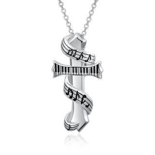 Sterling Silver Two-tone Music Symbol & Piano Pendant Necklace-55