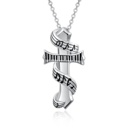 Sterling Silver Two-tone Music Symbol & Piano Pendant Necklace