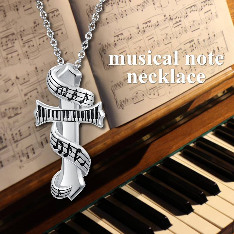 Collar de plata de ley con símbolo de música y colgante de piano en dos tonos-3