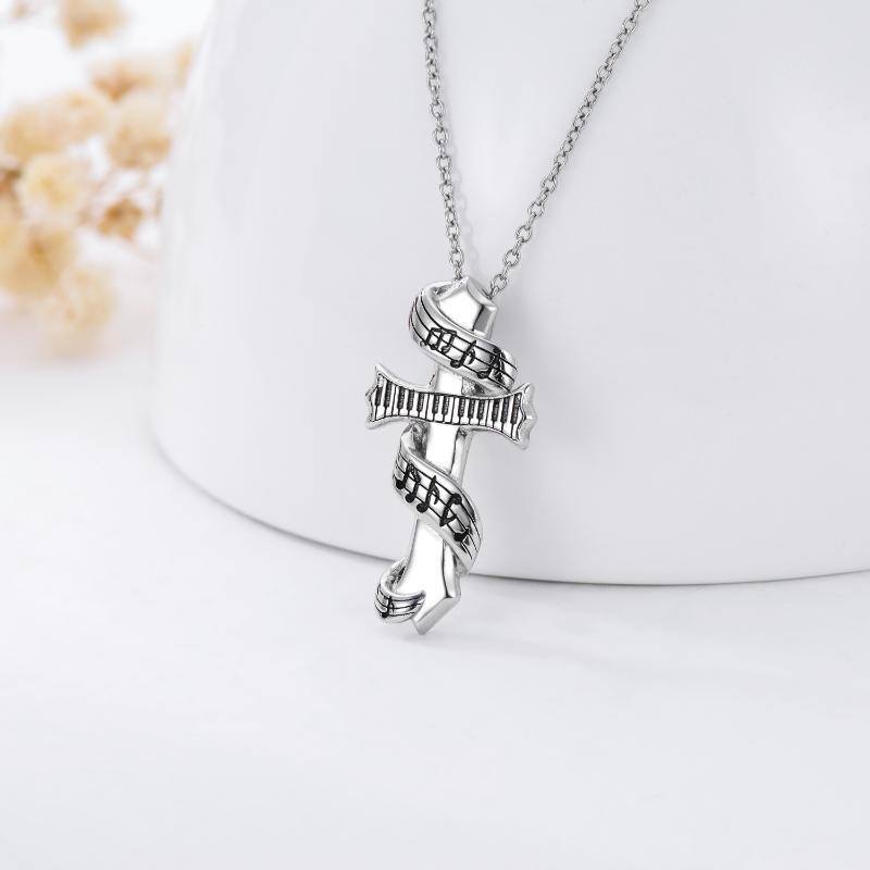 Collier en argent sterling avec symbole de musique et pendentif piano bicolore-4