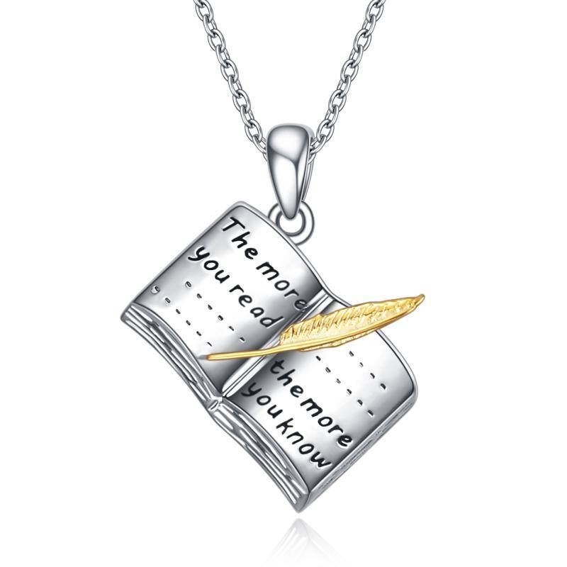 Sterling Silver Two-tone Notebook Pendant Necklace with Engraved Word-1