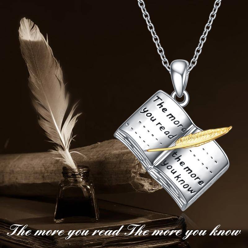 Sterling Silver Two-tone Notebook Pendant Necklace with Engraved Word-3