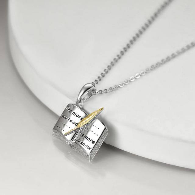 Sterling Silver Two-tone Notebook Pendant Necklace with Engraved Word-4