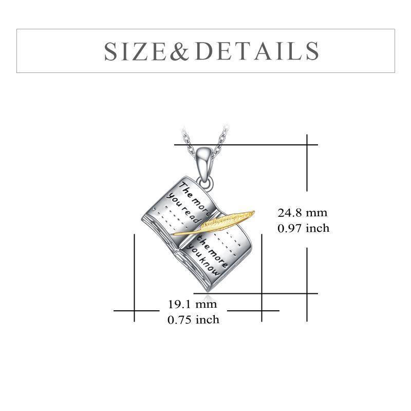 Sterling Silber zweifarbige Notebook-Anhänger Halskette mit eingraviertem Wort-6