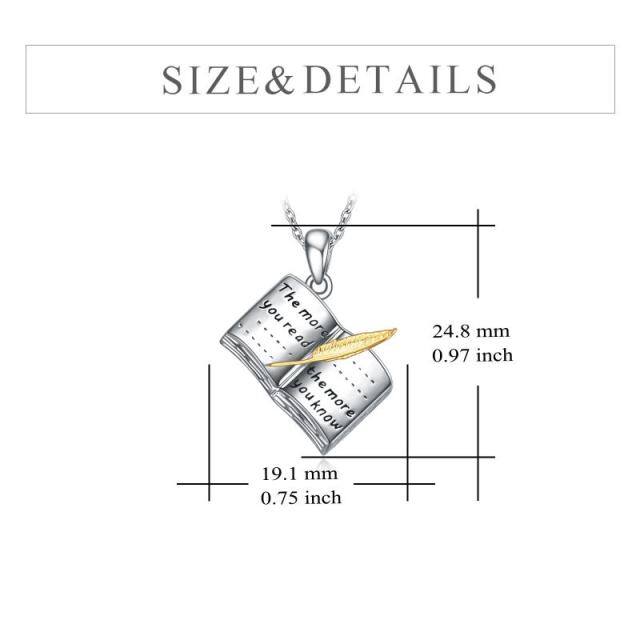 Sterling Silver Two-tone Notebook Pendant Necklace with Engraved Word-6