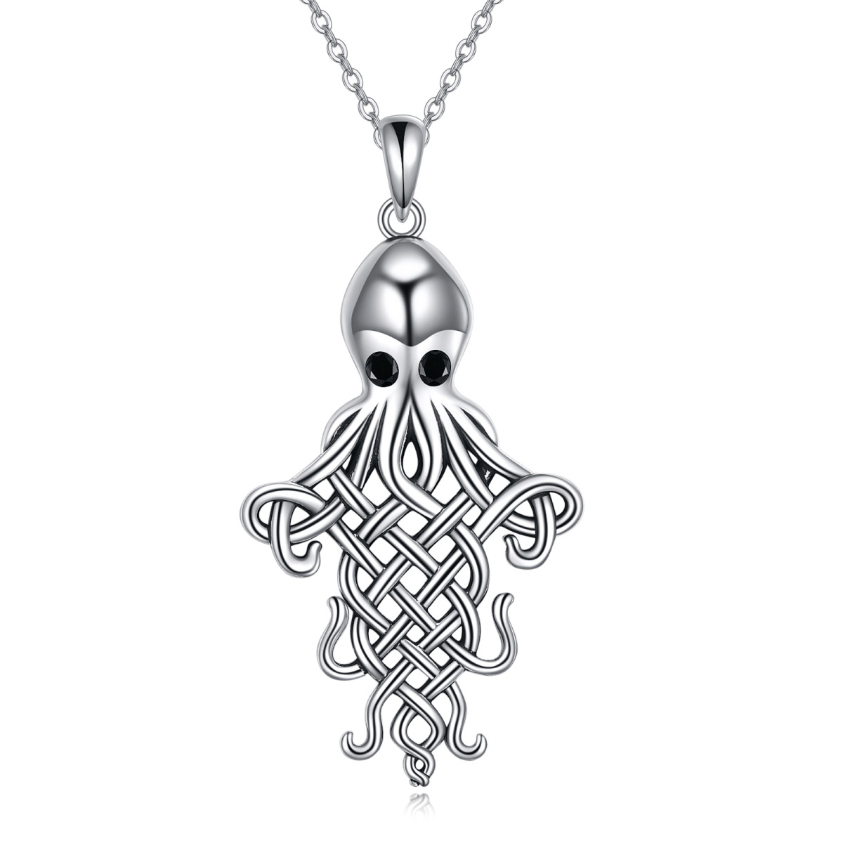 Collana in argento sterling con ciondolo a forma di polpo e nodo celtico con zirconia cubica bicolore-1