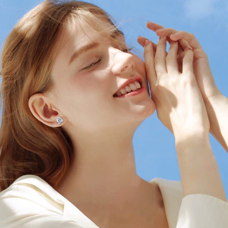 Srebrne dwukolorowe kolczyki w kształcie serca ośmiornicy-3