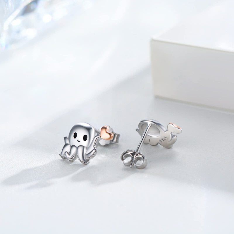 Srebrne dwukolorowe kolczyki w kształcie serca ośmiornicy-5