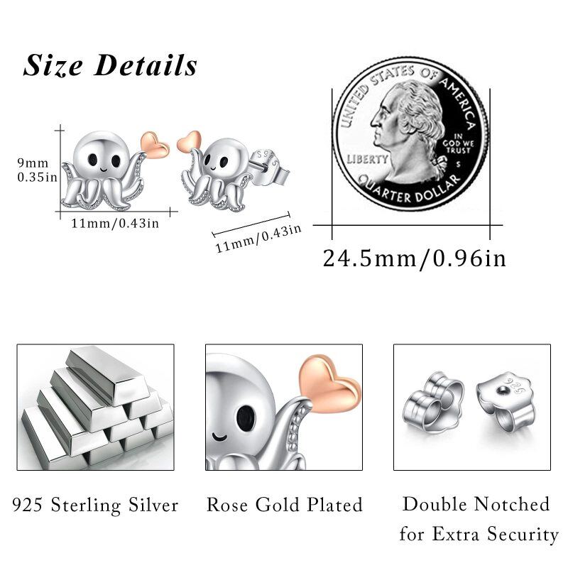 Srebrne dwukolorowe kolczyki w kształcie serca ośmiornicy-6