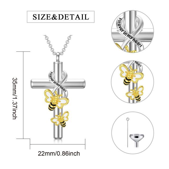 Srebrny dwukolorowy naszyjnik na urnę z prochami pszczoły opalowej, krzyża i symbolu nieskończoności z wygrawerowanym słowem-5