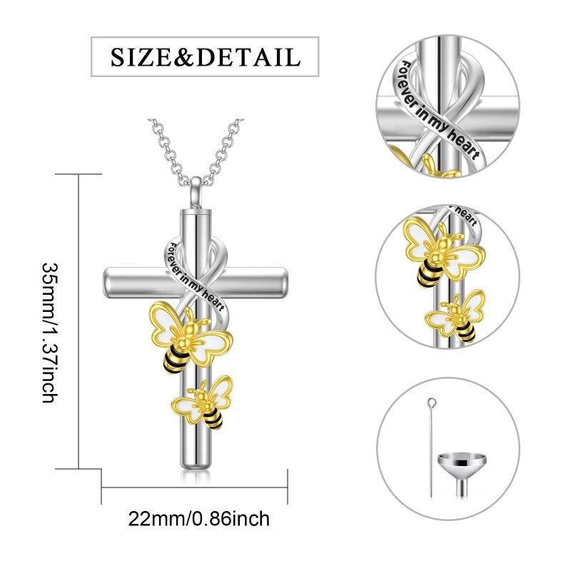 Sterling Silver Two-Tone Bee With Cross With Infinity Symbol Urn Necklace For Ashes With Engraved Word For Women Best Friend-5