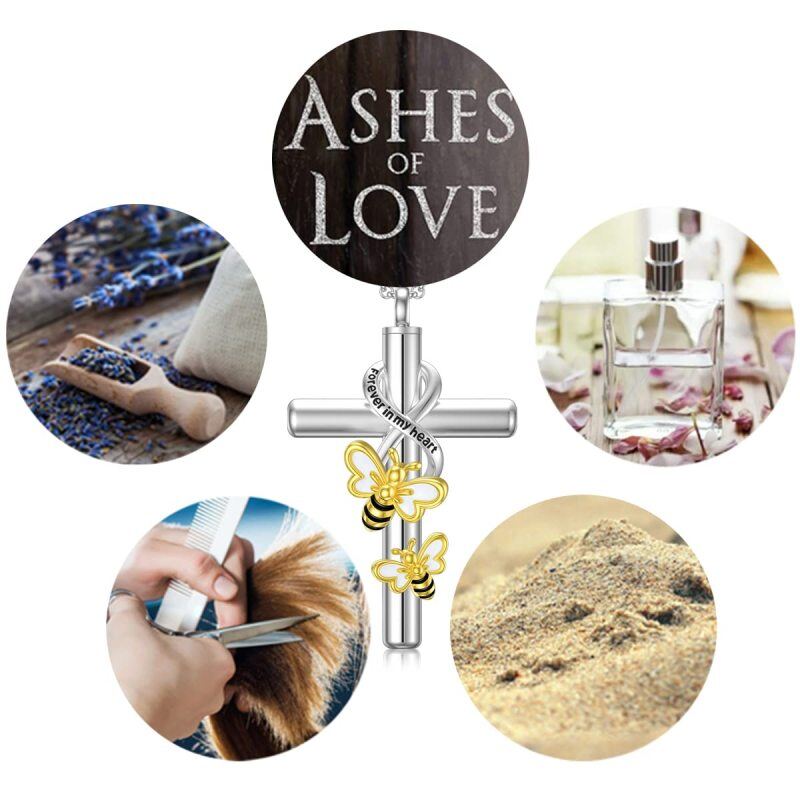 Sterling Silver Two-Tone Bee With Cross With Infinity Symbol Urn Necklace For Ashes With Engraved Word For Women Best Friend-6