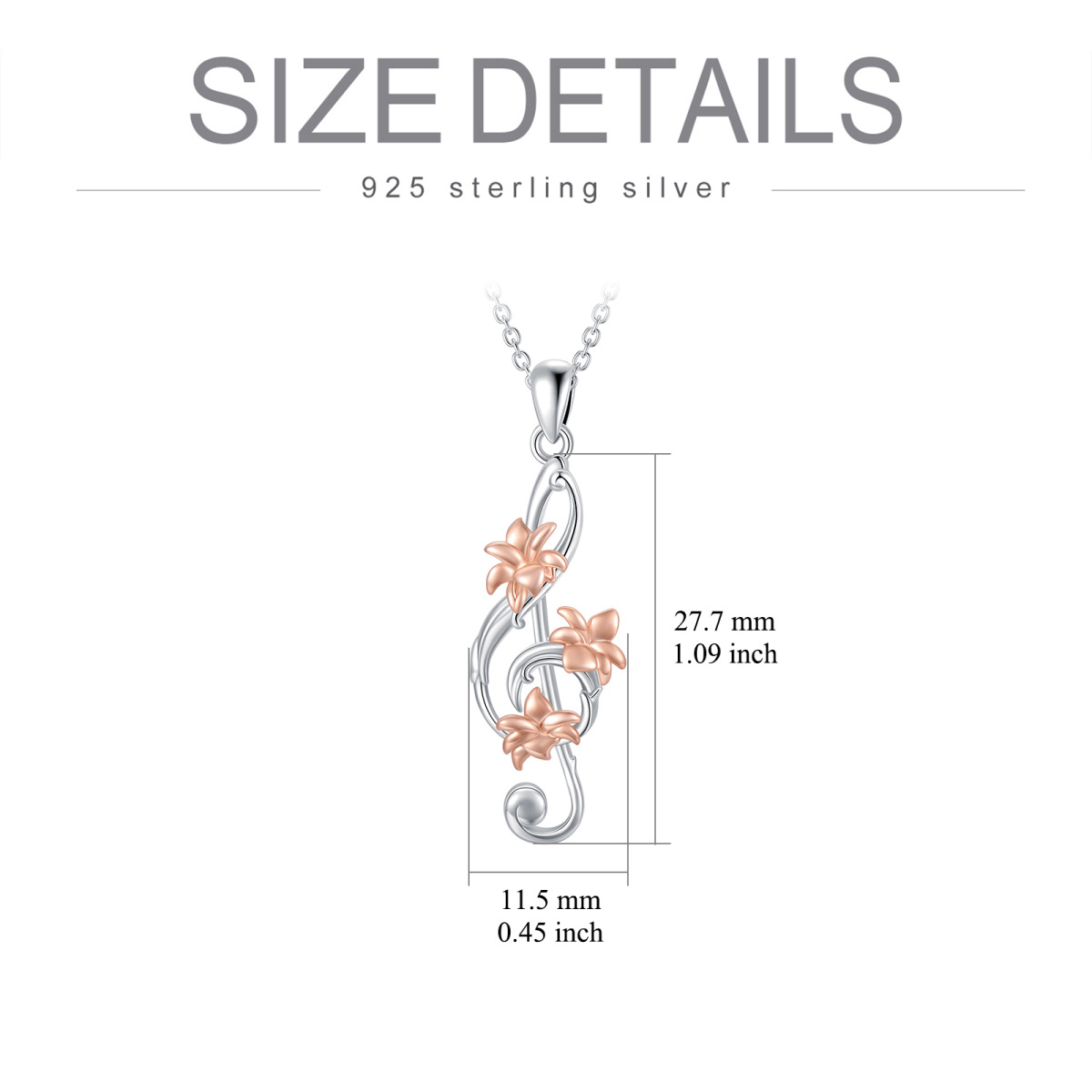 Sterling Zilveren Tweekleurige Orchidee & Muzieksymbool Hanger Halsketting-3