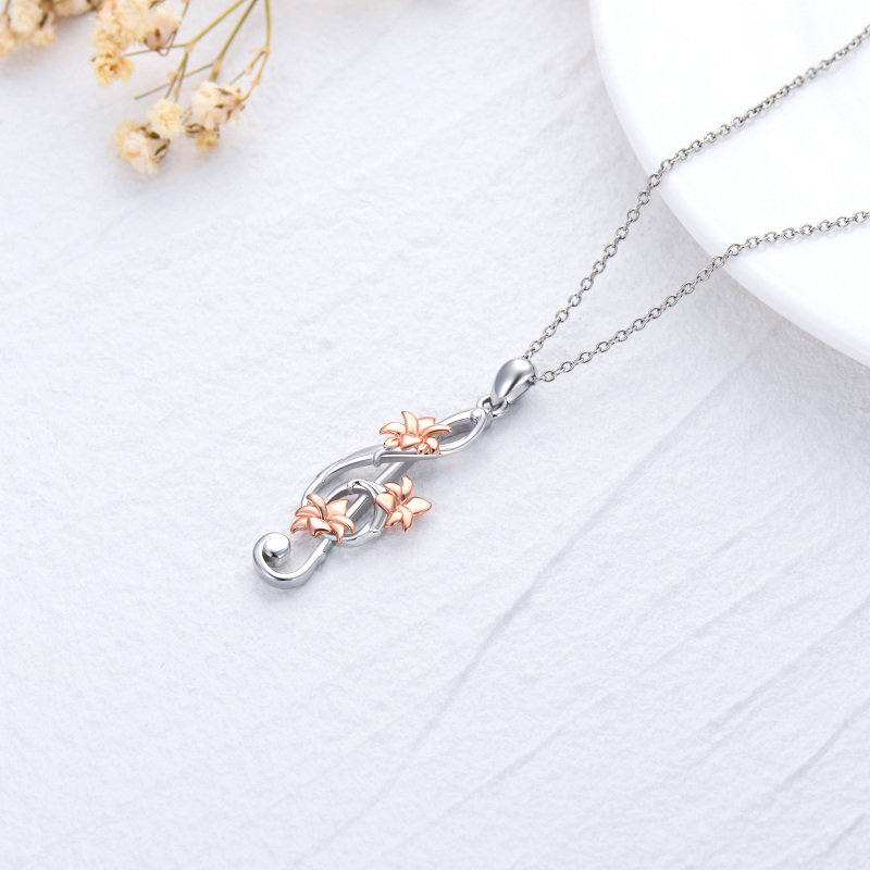 Sterling Silver Two-tone Orchid & Music Symbol Pendant Necklace-5