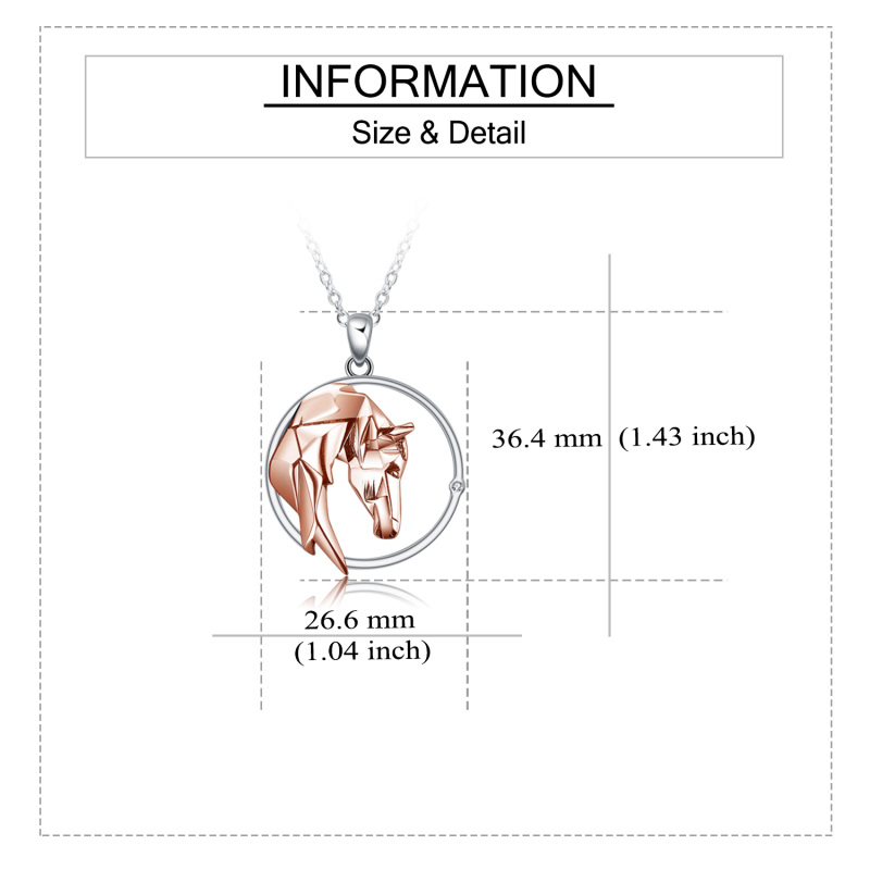 Srebrny naszyjnik z dwukolorowym kółkiem z koniem origami-5