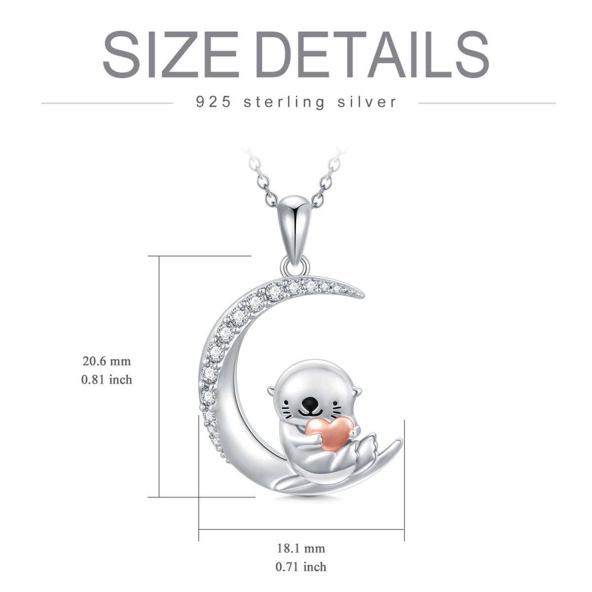 Collier en argent sterling avec pendentif loutre et lune en zircon cubique bicolore-6