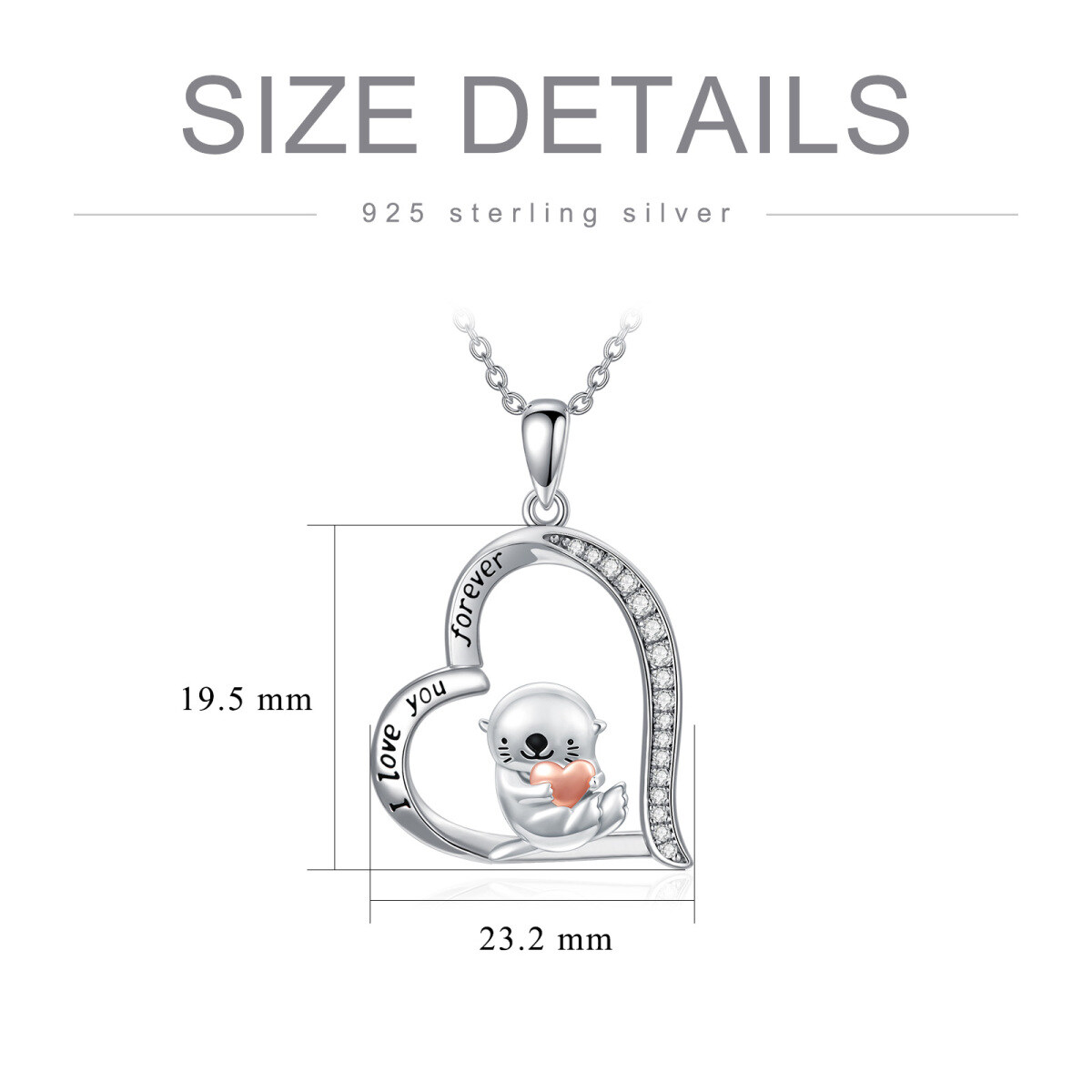 Sterling Silver Two-Tone Heart Cubic Zirconia Otter & Sea Otter Pendant Necklace With Engraved Word For Women Best Friends-4