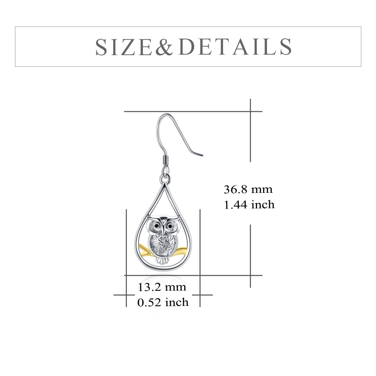 Sterling Silver Two-tone Owl Drop Earrings-5