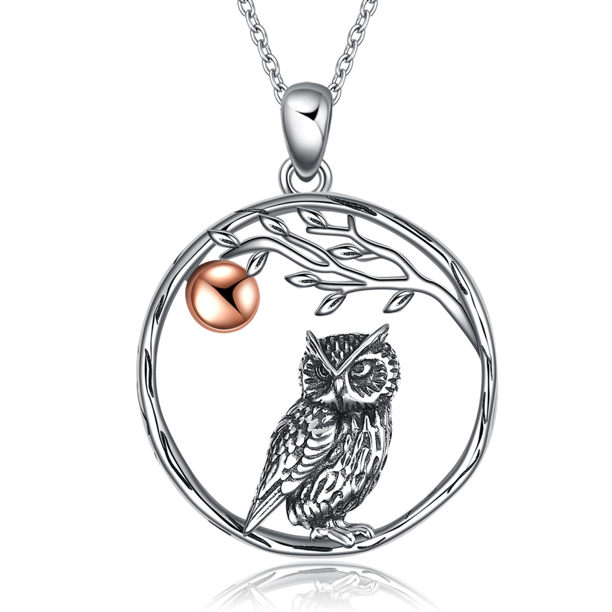 Sterling Silver Two-tone Owl Pendant Necklace-1