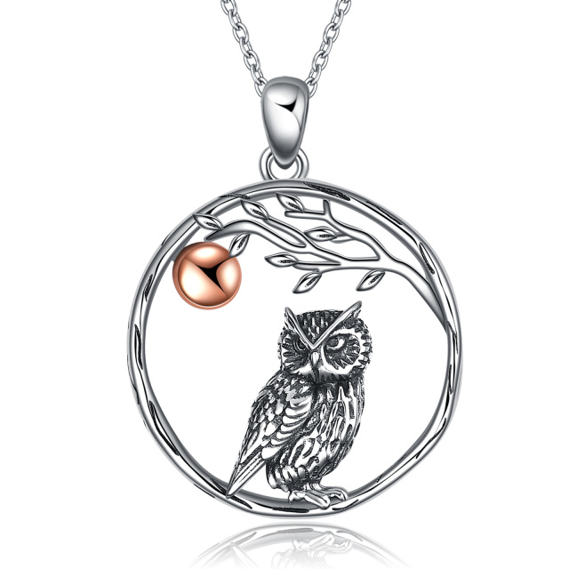 Collana con ciondolo a forma di gufo in argento sterling bicolore-1