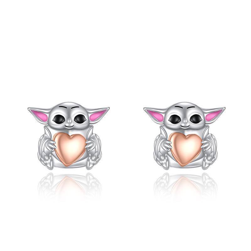 Sterling Silver Two-tone Owl Stud Earrings-1