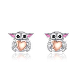 Sterling Silver Two-tone Owl Stud Earrings-5