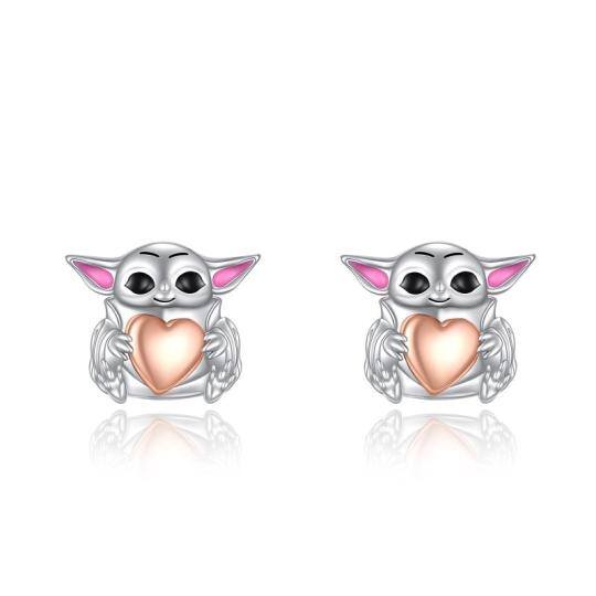 Sterling Silver Two-tone Owl Stud Earrings