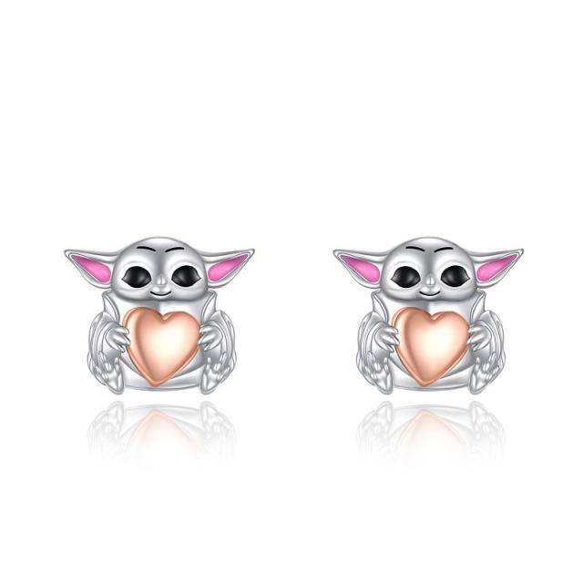 Sterling Silver Two-tone Owl Stud Earrings-1