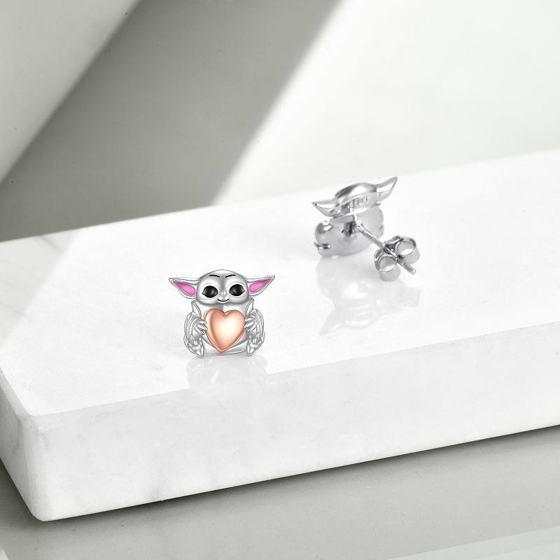 Sterling Silver Two-tone Owl Stud Earrings-3