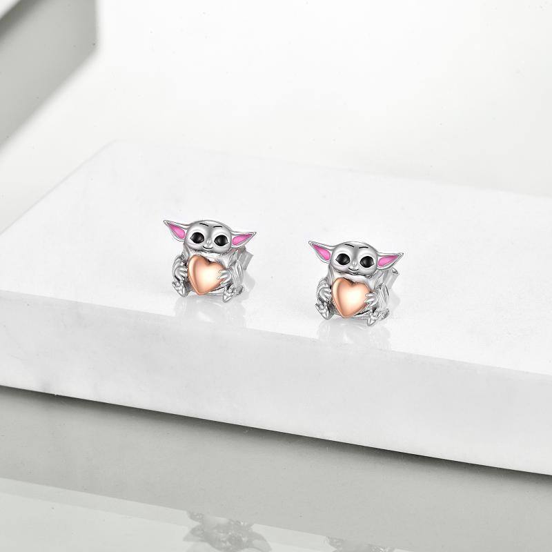 Boucles d'oreilles hibou en argent sterling bicolore-4