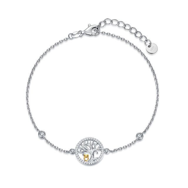 Sterling Silver Two-tone Cubic Zirconia Owl & Tree Of Life Pendant Bracelet-5