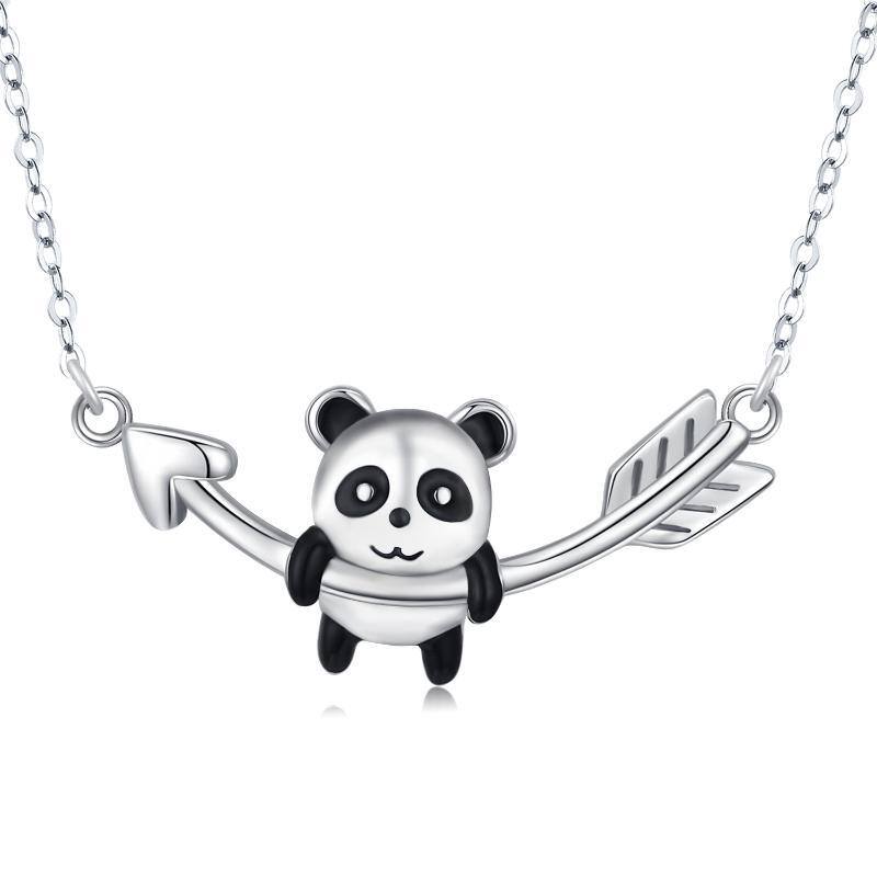 Collier en argent sterling avec pendentif panda et flèche bicolore-1