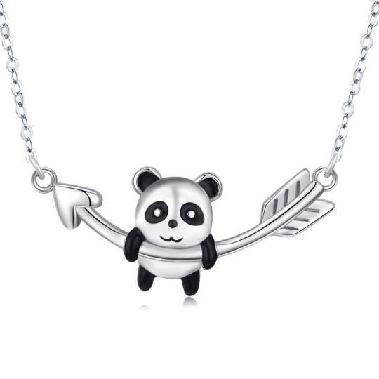 Collana con ciondolo Panda e freccia in argento sterling bicolore