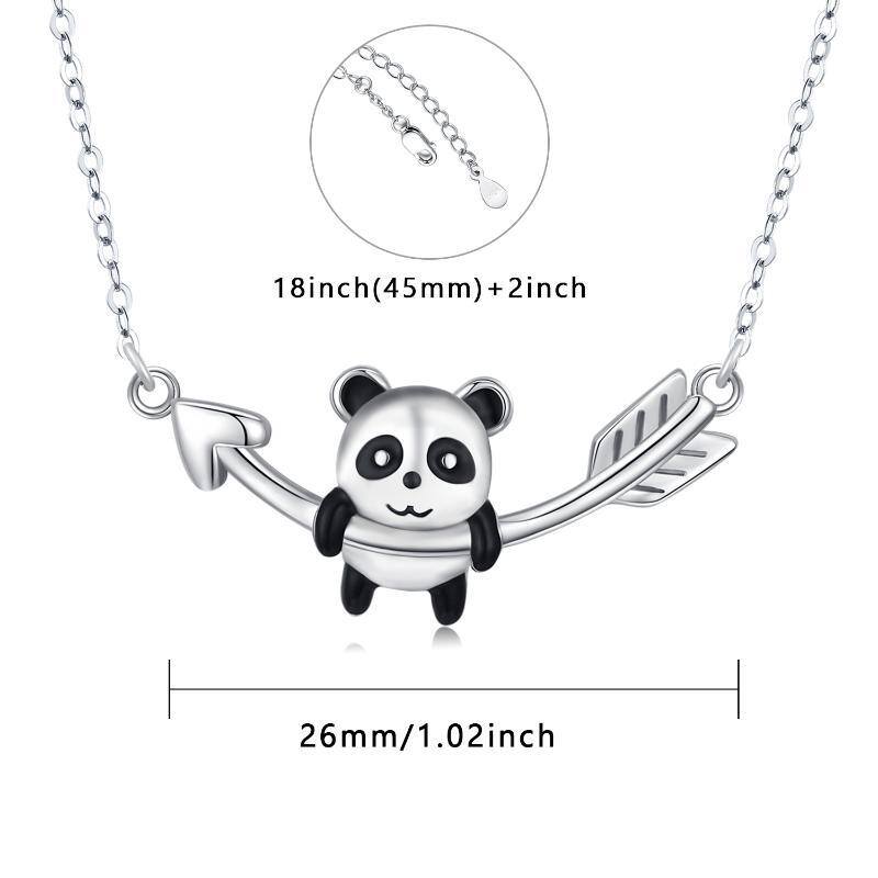 Sterling Silver Two-tone Panda & Arrow Pendant Necklace-4