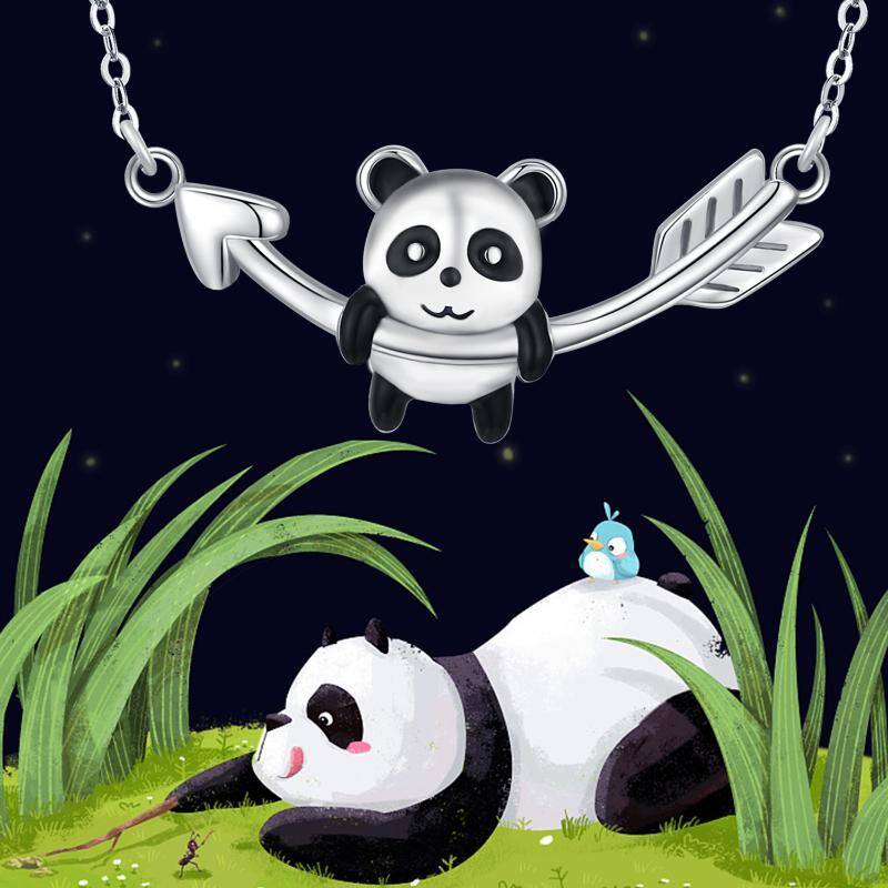 Sterling Silver Two-tone Panda & Arrow Pendant Necklace-5
