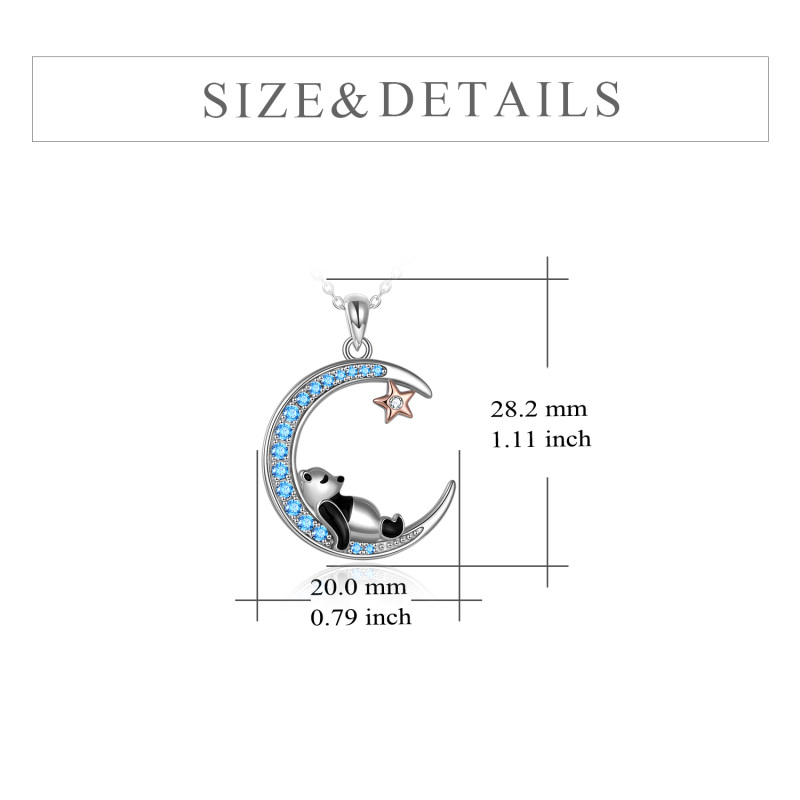 Sterling Silver Two-Tone Cubic Zirconia Panda Moon Star Pendant Necklace For Women-7