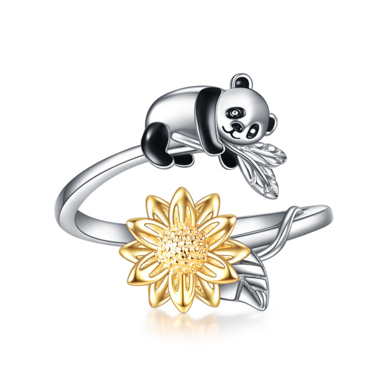 Zweifarbiger offener Ring aus Sterlingsilber mit Panda