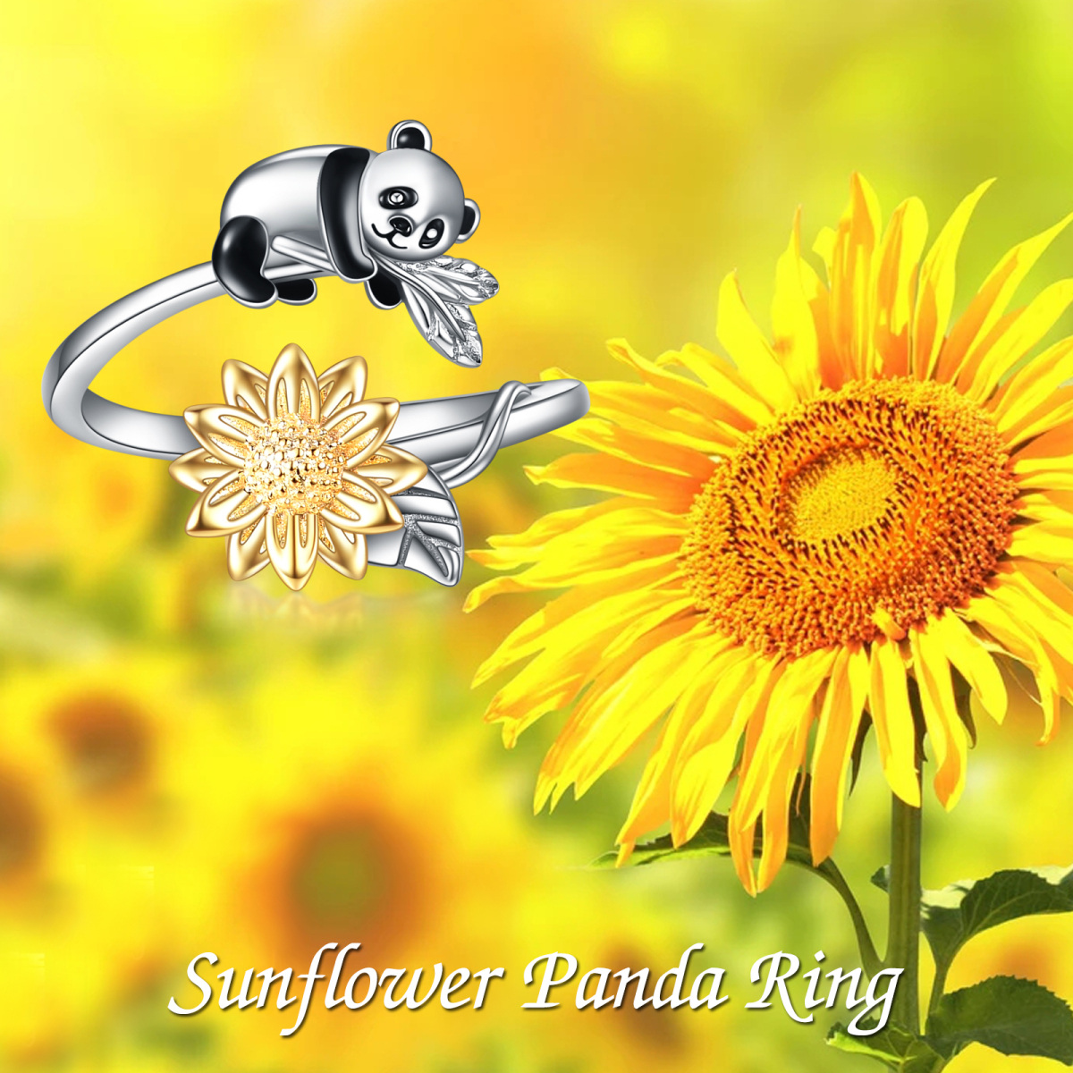 Zweifarbiger offener Ring aus Sterlingsilber mit Panda-7